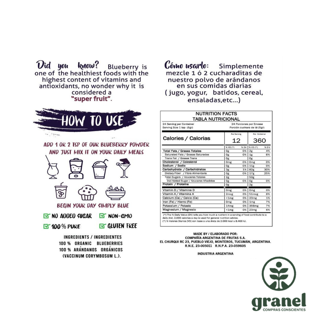 Polvo concentrado de arándanos 120g