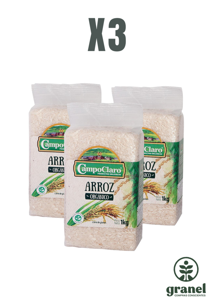 [12360] Pack X3 Arroz blanco orgánico Campo Claro 1kg