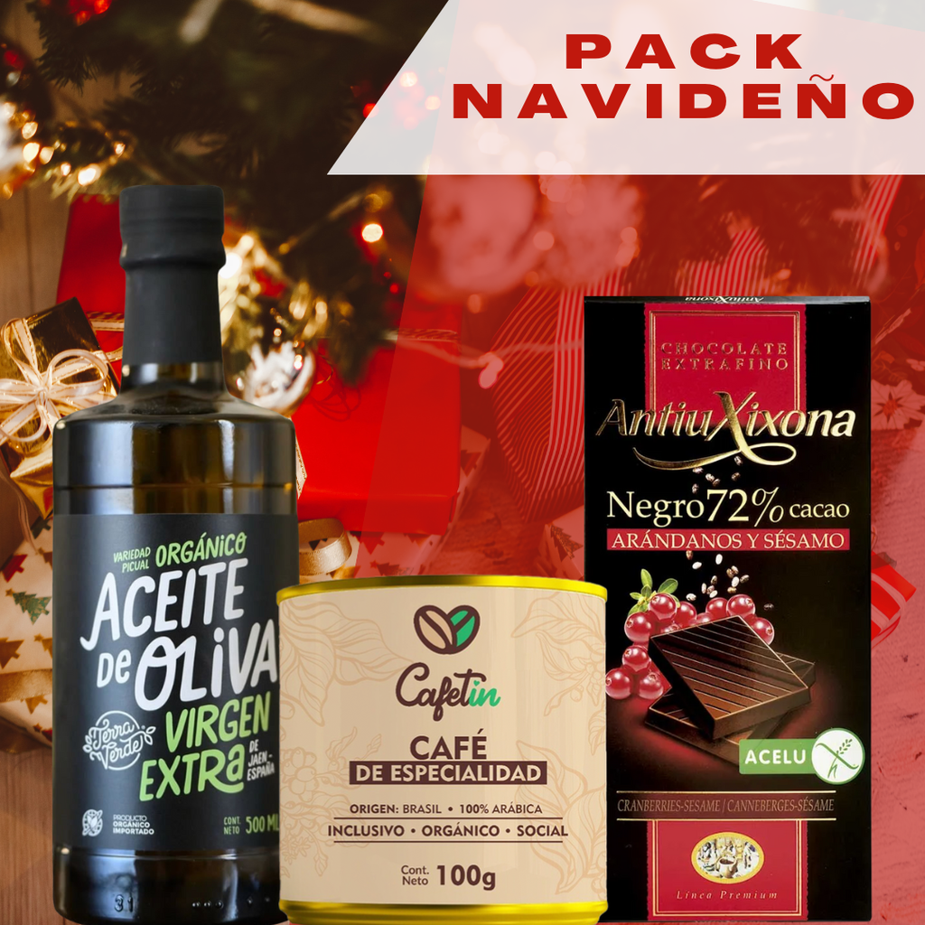 [12449] Pack Empresarial - 1 Aceite de oliva orgánico 500ml + Lata de café Cafetin 100g + Tableta chocolate con arandanos
