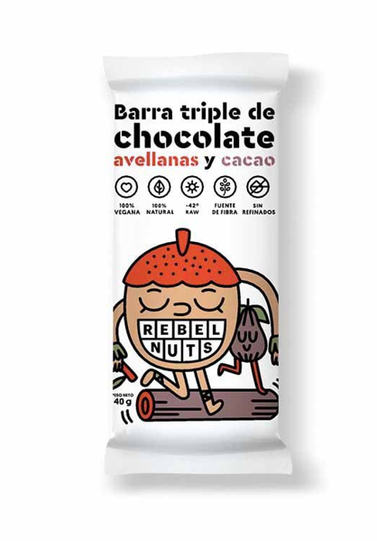 Barra triple de chocolate avellanas y coco Rebel Nuts 40g