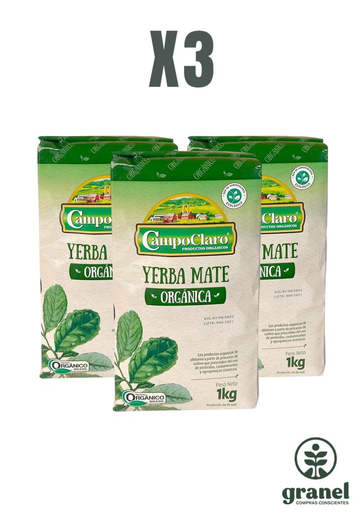 Pack X3 Yerba mate orgánica Campo Claro 1kg