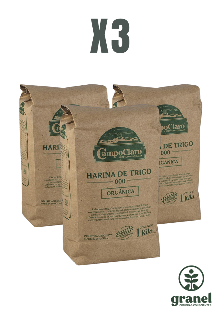 [12356] Pack X3 Harina de trigo orgánica 000 Campo Claro 1kg
