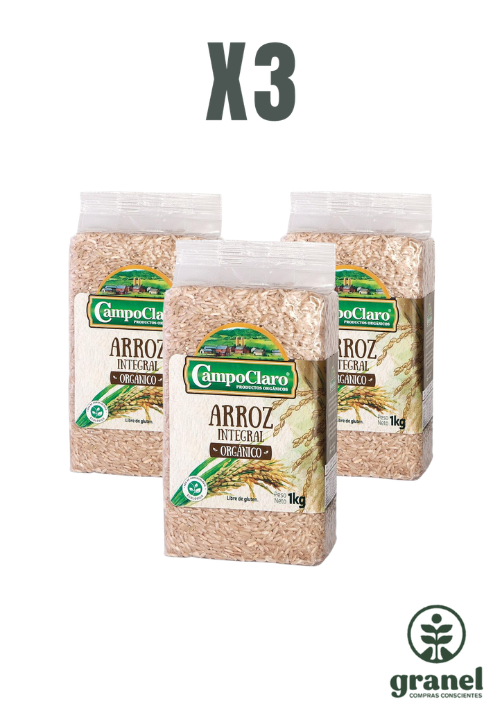 Pack X3 Arroz integral orgánico Campo Claro 1kg