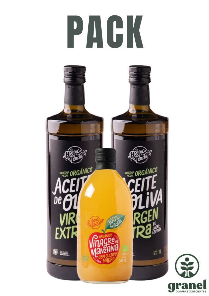 Pack 2 Aceite de oliva orgánico 1L + Vinagre de manzana Terra Verde