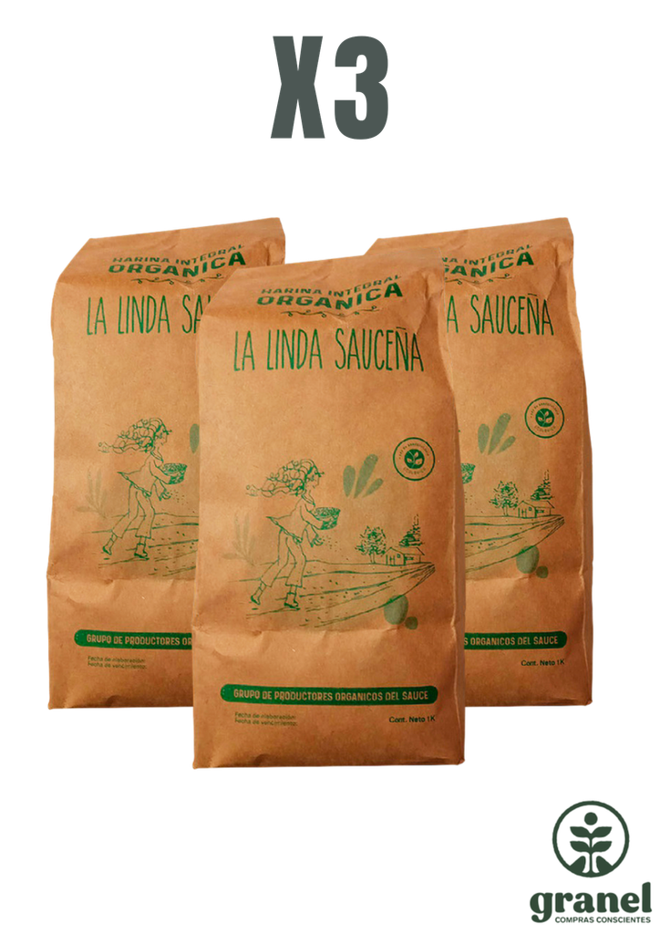 Pack X3 Harina de trigo integral orgánica La Linda Sauceña 1kg