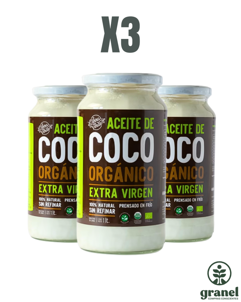 Pack X3 Aceite de coco orgánico extra virgen Terra Verde 1L