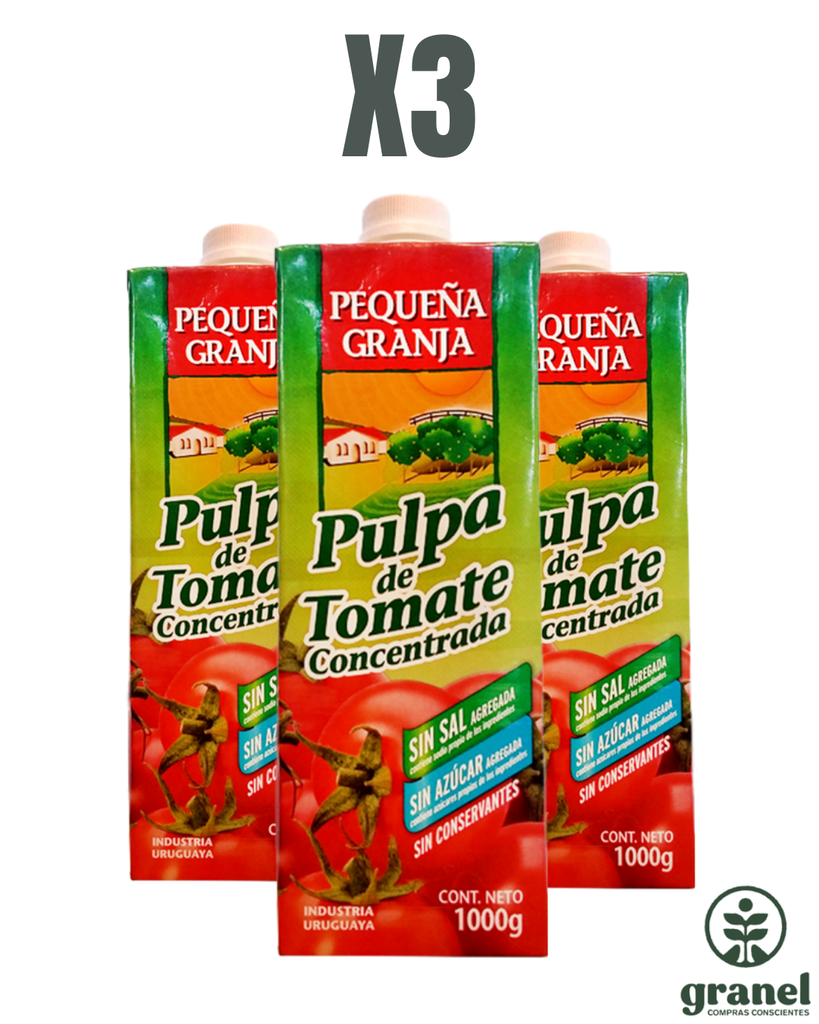 Pack X3 Pulpa salsa de tomates concentrada sin sal y sin azúcar Pequeña Granja 1L