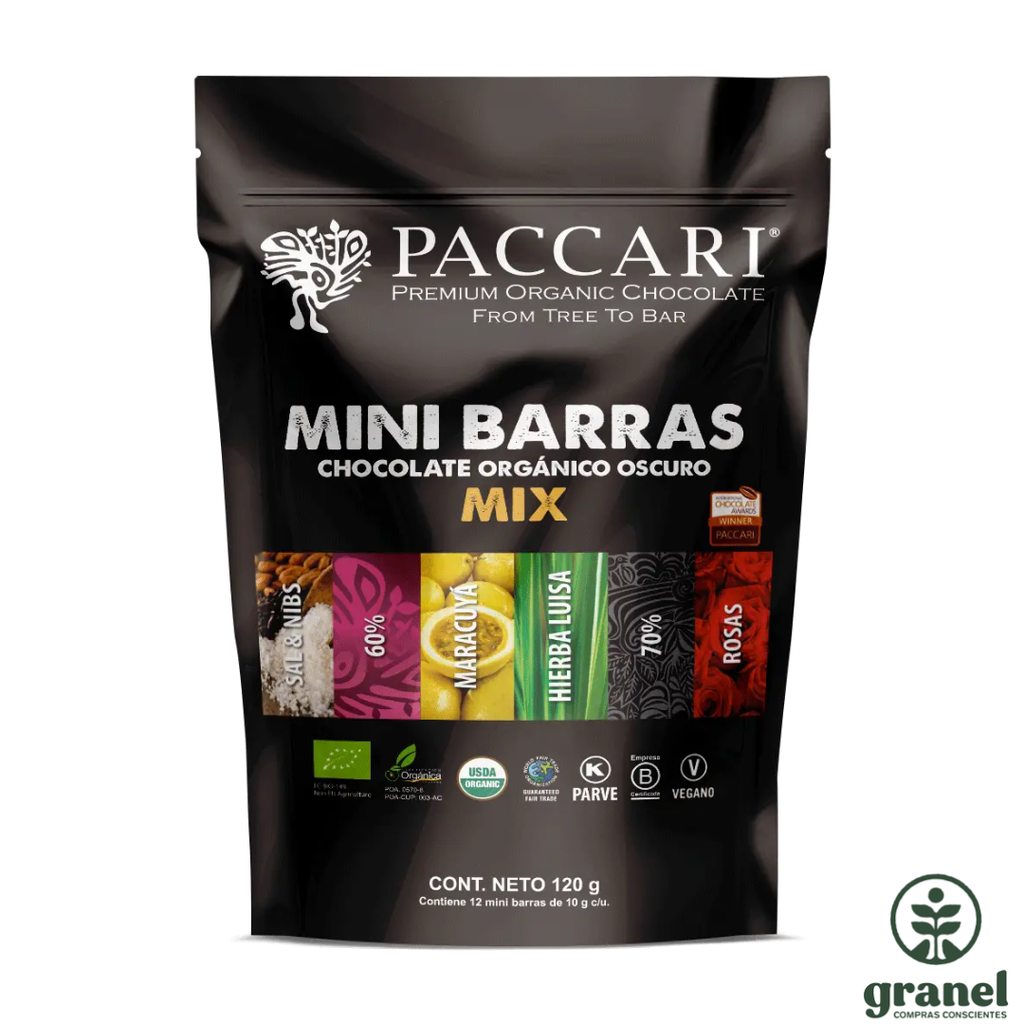 Pack degustación mini barras cacao orgánico Paccari 120g