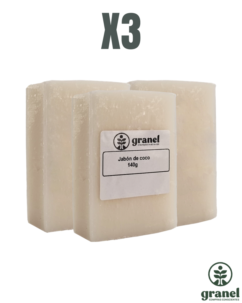 Pack X3 Jabón de coco puro 100% vegetal en barra 130g