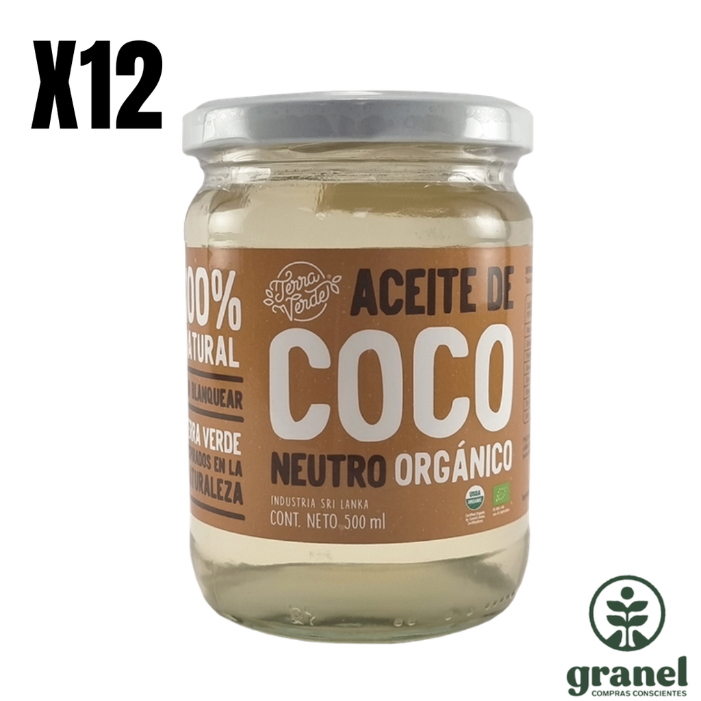 [Por encargue, plazo hasta 7 días] Aceite de coco neutro orgánico Terra Verde 500ml. Caja 12 unidades