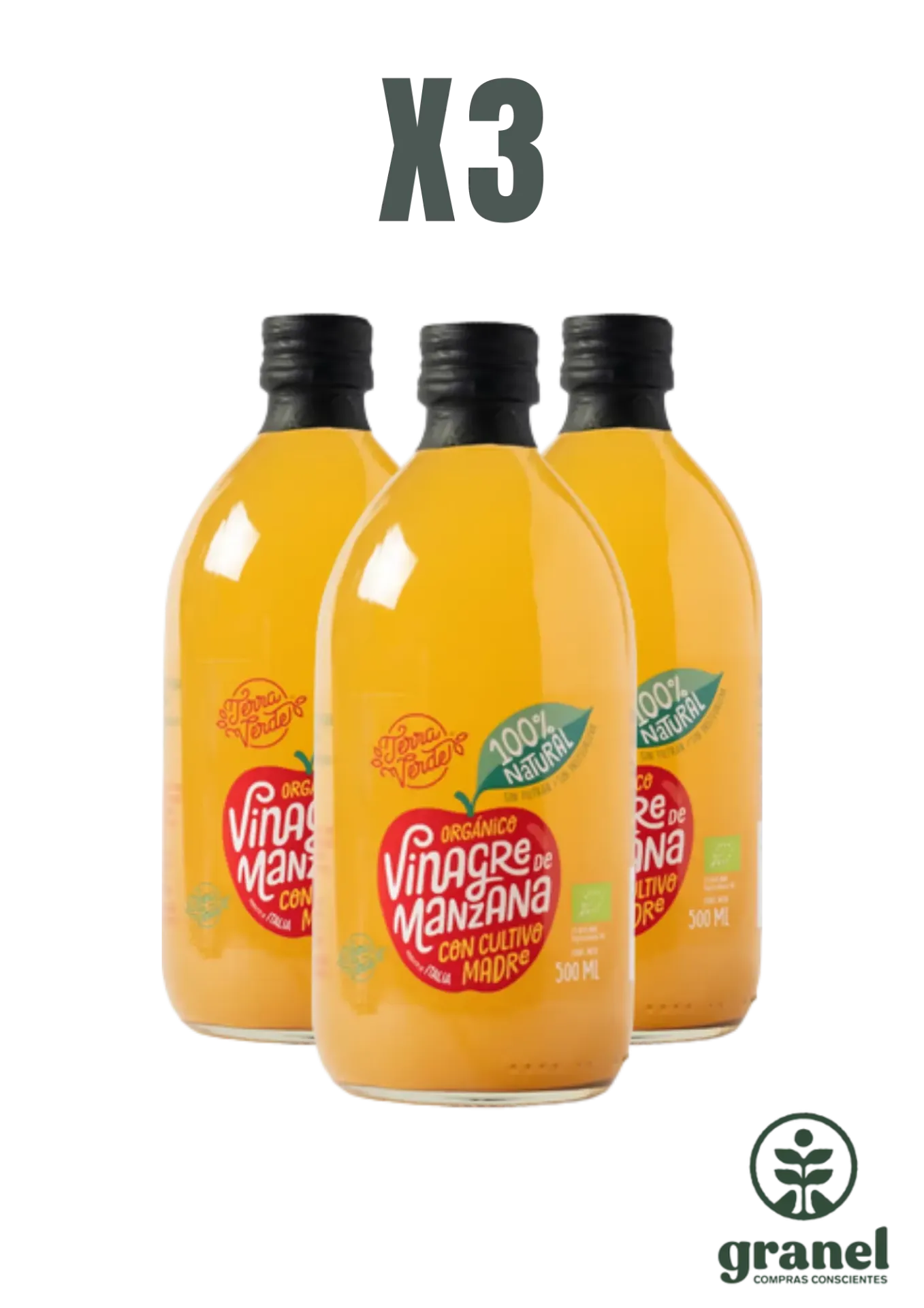 [6985] Pack X3 Vinagre de manzana orgánico Terra Verde 500ml