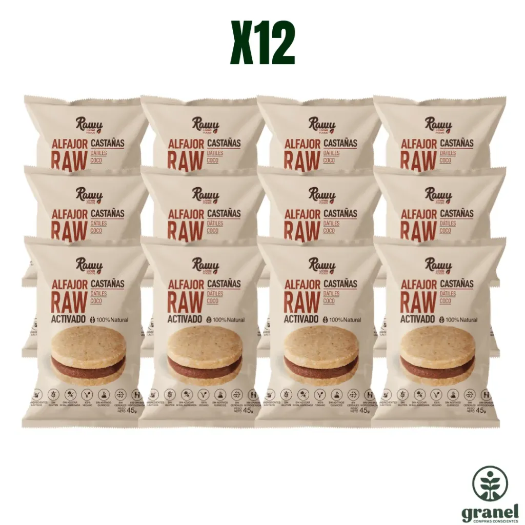 [5669] [Por encargue, plazo hasta 7 días] Caja Alfajor Raw de Castañas 45g Rawy X12