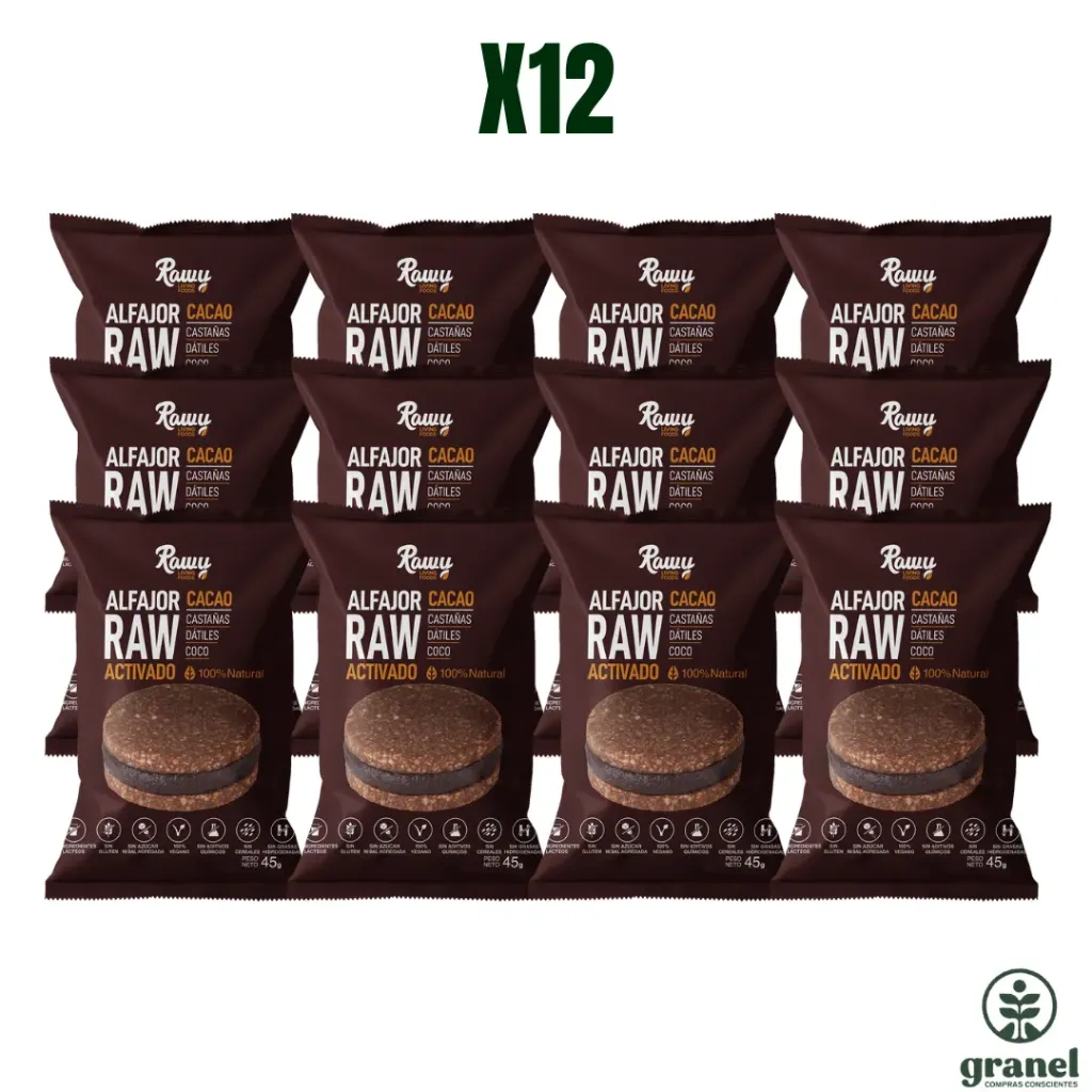 [Por encargue, plazo hasta 7 días] Caja Alfajor Raw de cacao 45g Rawy X12