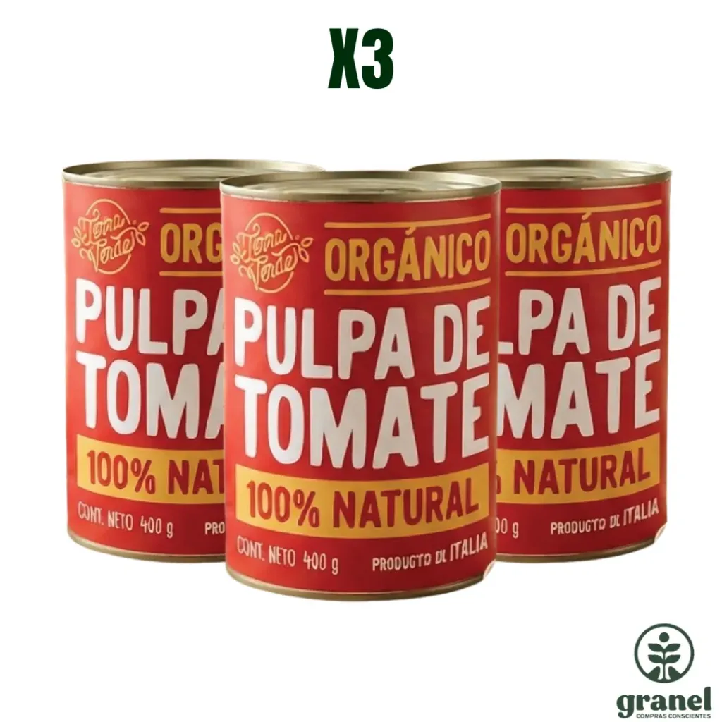 Pack X3 Pulpa de tomate orgánica Terra Verde 400g