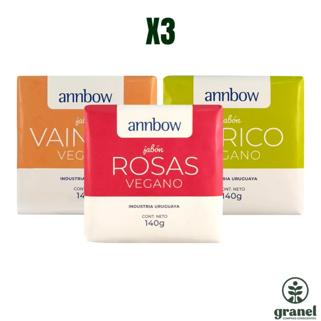 Pack X3 Jabón vegano vainilla, rosas y cítrico Annbow 140g