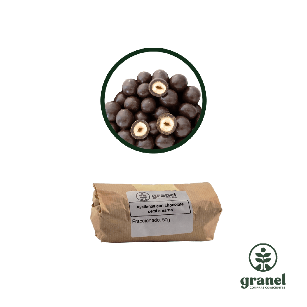 Avellanas con chocolate semi amargo 50g