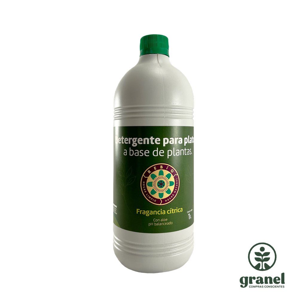 Detergente vegetal para platos envase de pead reciclado retornable Rebío 1L
