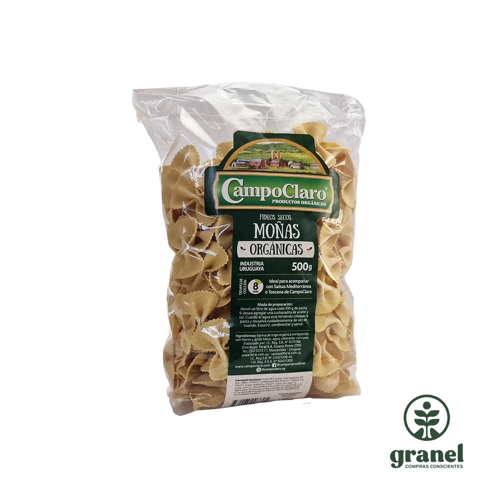 Fideos de trigo orgánico moñas Campo Claro 500g