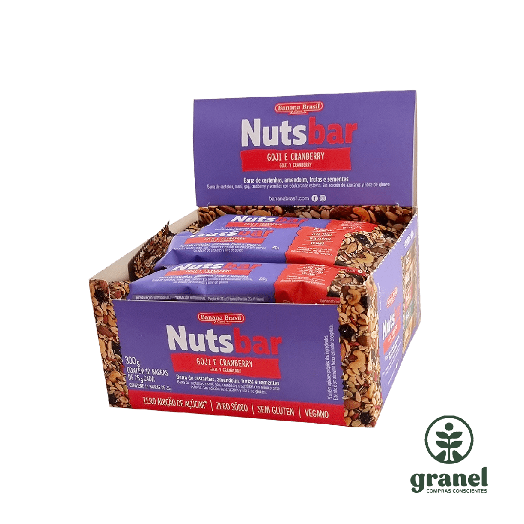 [Por encargue, plazo hasta 7 días] Barra de cereales de goji y arándanos Nutsbar 25g. Caja 12 unidades