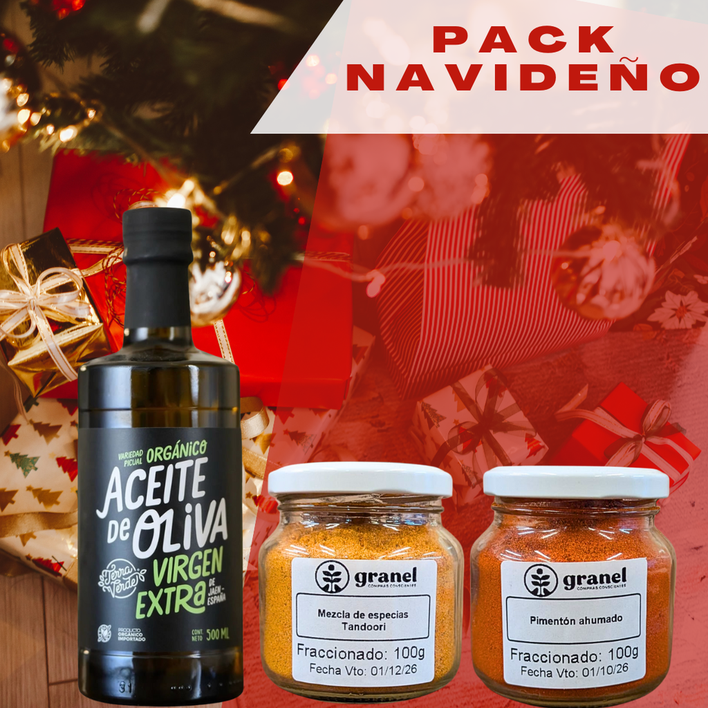 [12445] Pack 1 Aceite de oliva orgánico 500ml + Frasco pimenton ahúmado +  Frasco de Tandoori