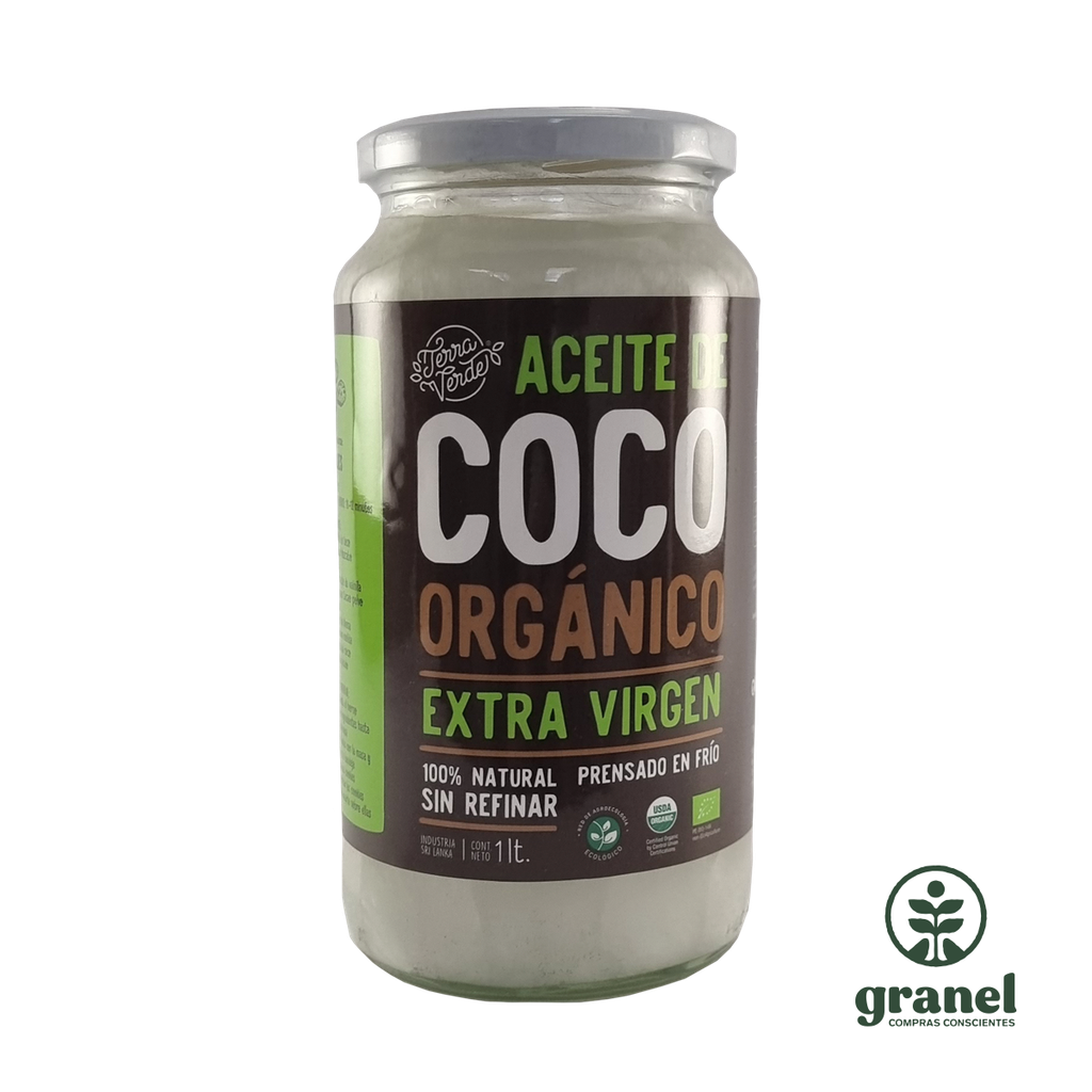 Aceite de Coco. Extra Virgen 1 litro. Cosecha de Lú. Prensado al Frio