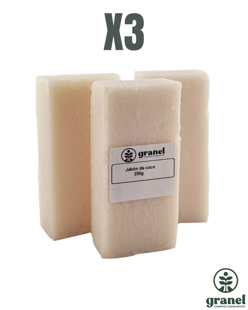 [6069] Pack X3 Jabón de coco puro 100% vegetal en barra 250g